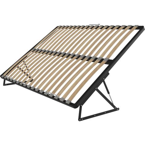 Cadre métallique relevable 140x200 cm – 48 lattes en bouleau – Poignées anti-grincement – Mécanisme de levage durable (1/2)