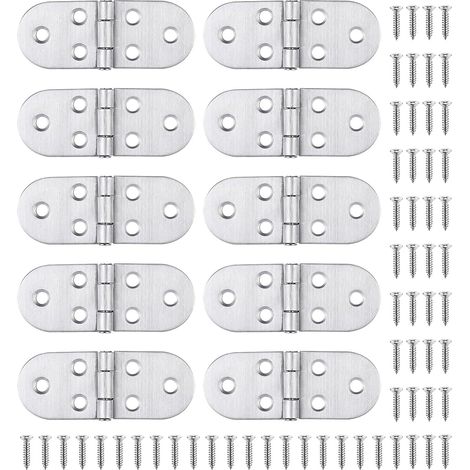 Charnière Inox Acier 10 Pièces, Pose Simple Et Robuste, Idéal Table Rabattable, Porte Armoire, Trappe, Hublot Bateau/Maison (1/5)