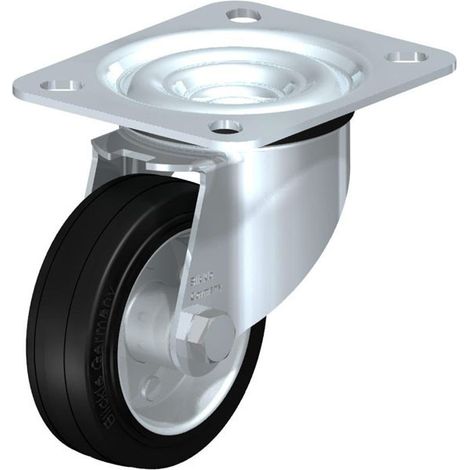 Roue de guidage caoutchouc av jante LE-VE 80R, charge limite 50kg Roue diam. 80mm, dim plaque 100x85mm (1/2)