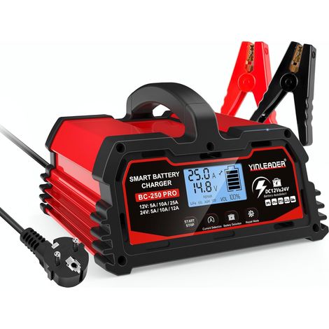 Chargeur de Batterie Intelligent 25A 12V/24V 12A/10A/5A, Chargeur de Voiture LCD, mainteneur de Batterie pour AGM, Moto, 12V LiFePO4 (1/5)