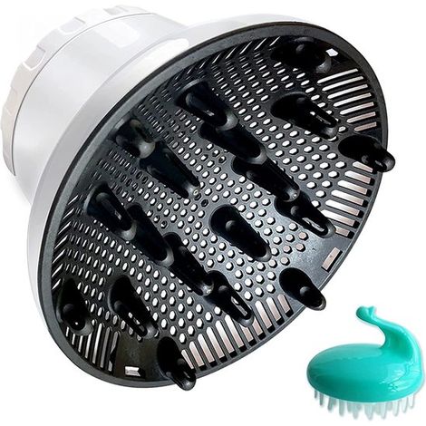 Difusor para secador de pelo, accesorio universal para cabello rizado y ondulado natural, diámetro exterior de 3,5 a 6,8 cm (blanco). (1/4)