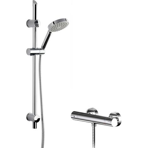 Current Round Thermostatic Bar Valve and Single Function Handset Slider Rail Kit Shower Bundle - Chrome - Balterley