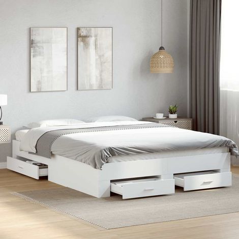 Cadre de lit avec tiroirs sans matelas blanc 160x200 cm (1/5)