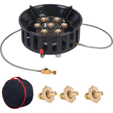 Hochleistungs-Campingkocher – 3 Adapter & 1,5 m Schlauch – für Heckklappe & Notfälle – Windschutz (1/5)