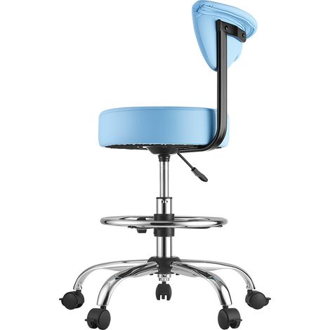 Mophorn Rollhocker 226,8 kg, Höhenverstellbarer Arbeitshocker mit Rückenlehne & ergonomischem PU-Ledersitz, 360° drehbar, geeignet für Zahnarztpraxen, Kosmetikstudios & Kliniken, Blau (1/5)