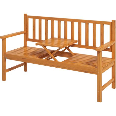Garten-Panchina mit Klapptisch und Armlehnen, aus Holz, 153 x 56 x 91 cm, hellbraun