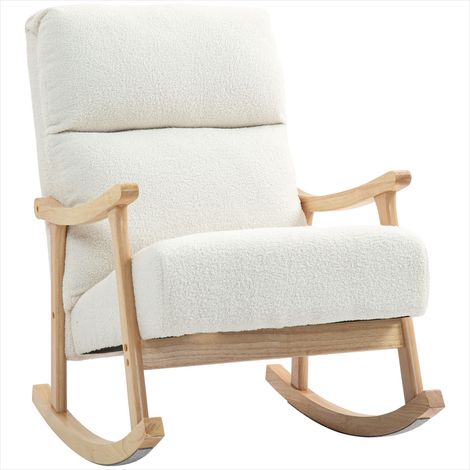 Fauteuil à bascule velours teddy crème 65 x 90 x 98 cm (1/5)