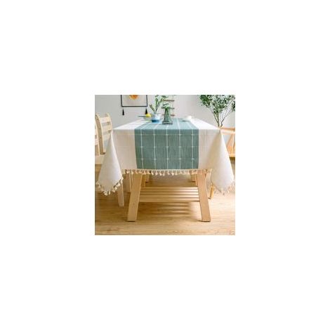 JSSEVN-Nappe de Table rectangulaire en Coton et Lin Solide Broderie à Carreaux Gland Coton Couverture De Table en Linge pour Cuisine Salle à Manger Décoration de Table (60x60 cm,Vert) GROOFOO (1/5)