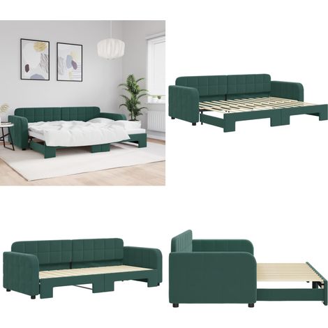 Lit de jour avec gigogne sans matelas vert foncé 80x200 cm - Lit Deux Places - Canapé Lit - Lit Convertible - Meuble Multifonction - Literie - Home & Living (1/5)