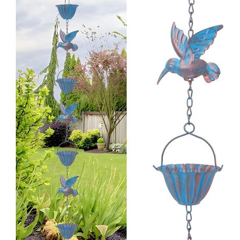 Regenrinne – Dachrinnendekoration – Gartenentwässerung – Mit Kolibri-Motiv – 2,4 Meter – Metall