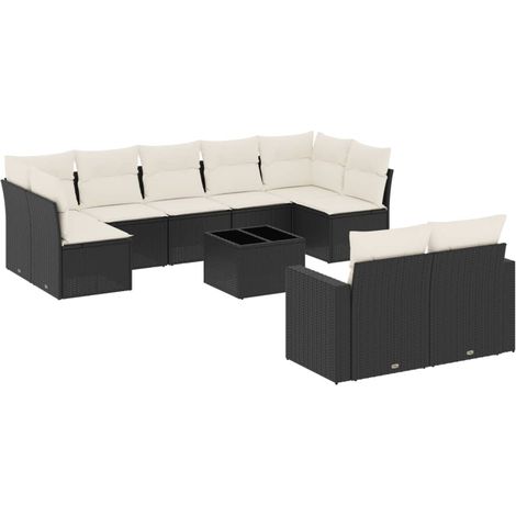 Set Divani da Giardino 10pz con Cuscini in Polyrattan Nero vidaXL (1/3)