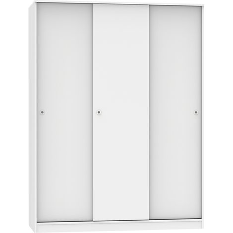 Pegane – Armoire 3 portes coulissantes blanc – Dimensions 200 x 150 x 55 cm – Panneaux de particules mélaminés – 3 étagères réglables (1/4)