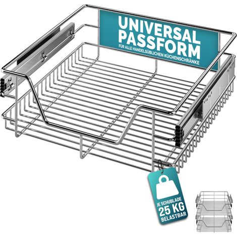 CASARIA® Pull Out Telescopic Kitchen Drawers For 30/40/50/60cm Units Chrome-Plated 20kg Load Capacity Pull-Out Basket Telescopic Cabinet Shelf Organiser Dividers Storage Space