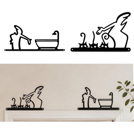Ornement Cadre Porte, 2 Pièces Decoration Murale Metal Abstraite, Noir Chat Décoration et Plaque WC, 3D Deco Salle de Bain pour Porch Châssis Mur Baignoire, Facile à Installer (1/5)