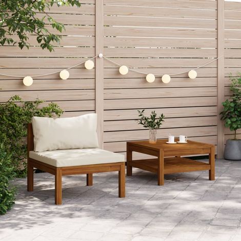 FIMEI Ensemble de canapés 2 pcs et coussins blanc crème Acacia solide (1/5)