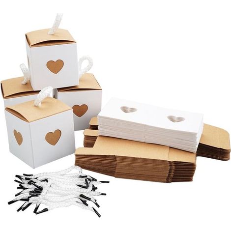 Dailygoods Hochwertige Geschenkbox aus Kraftpapier 30 Stück 5 5 x 5 5 x 5 5 cm Braun mit Herzen Ideal für Hochzeiten Einfache Montage 5,5 5,5 cm (1/5)