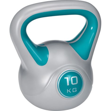 Kettlebell 10kg in PU e Sabbia con Base Piatta e Impugnatura per Stacchi, Squat e Sollevamenti, 22x16x26 cm, Verde Scuro