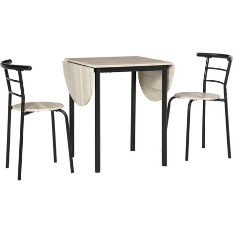 Homcom – Ensemble table et chaises 3 pièces – Table ovale extensible 120x60cm – 2 chaises en métal et MDF – Noir et marron (1/5)