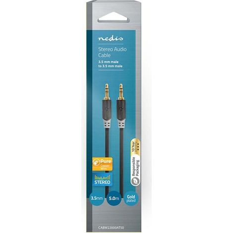 Câble Audio Stéréo 3.5 Mm Mâle 3.5 Mm Mâle Plaqué Or 5.00 M - Nedis (1/3)