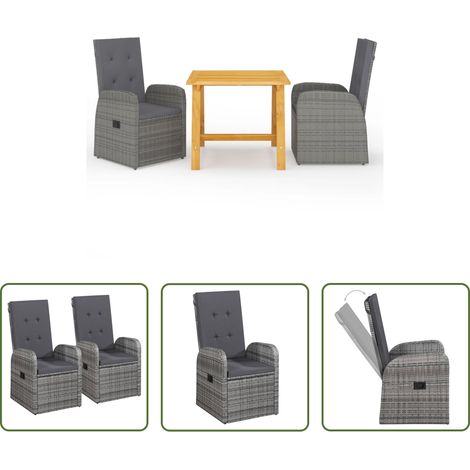 Chaise de jardin - Ensemble à manger de jardin 3 pcs Gris (1/5)