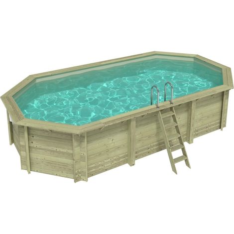 Piscine en bois NEMO 7.3 x 3.97 - H.1.45 m, sable, fixations à sceller