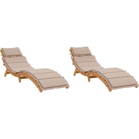 vidaXL Chaises longues avec coussins lot de 2 taupe bois massif acacia