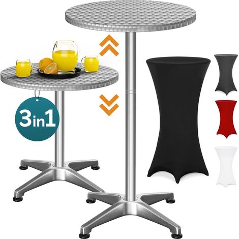 CASARIA® Tavolo alto 2in1 con copritavolo pieghevole regolabile in altezza 70 cm / 115 cm in alluminio rotondo Ø60 cm resistente per bistrot all'aperto, giardino, feste, tavoli da birreria Black (en) (1/5)