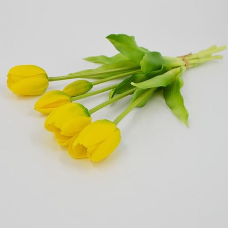 Tulipe artificielle- Effet réaliste - 40 cm - Bouquet - Fleurs artificielles- Décoration intérieure - Décoratif(Jaune)