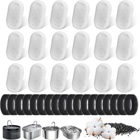 18+18 Pack Cat Water Fountain Filters, Cat Water Fountain Filters, 18 Activated Carbon Filters + 18 Foam Sponges for MUMU Cat Water Dispenser (1/4)