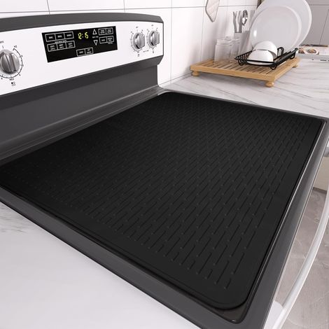 protection plaque induction 71x50cm, protège plaque induction de cuisson, tapis silicone XXL de séchage de vaisselle, Résistant aux rayures et facile à nettoyer -Noir (1/4)