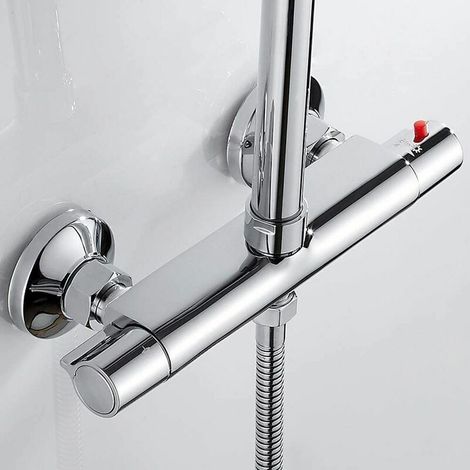 royaluxe - Mitigeur Thermostatique de Douche 2 Sorties Haute et Basse Robinet Mélangeur Anti-Brûlure en Laiton Chromé pour Salle de Bain Baignoire (1/5)