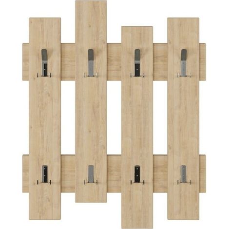 Mobile da Ingresso a Muro Appendiabiti Moderno a Parete in Legno Rovere Ganci (1/4)