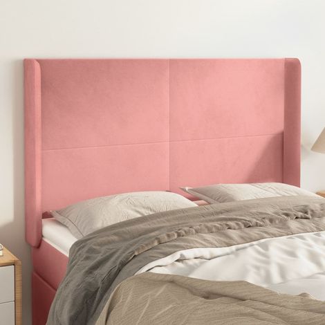 Tête de lit avec oreilles Style Classique Armoire de lit - Rose 147x16x118/128 cm Velours BV965972 - BonneVie (1/5)