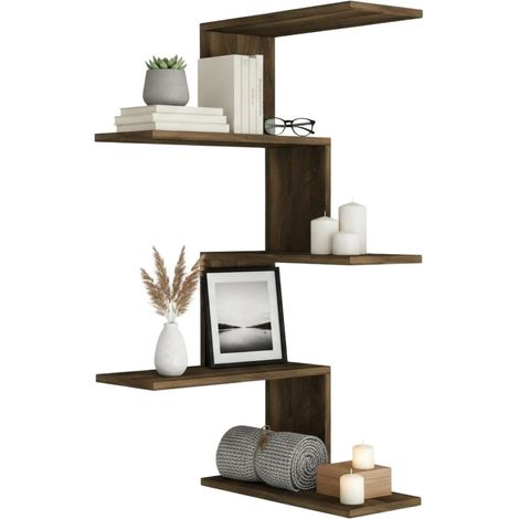 Dmora - Mensola Galatea, Scaffale, Ripiano a muro, Scaffalatura multiuso, 52x30h109 cm, Noce, con imballo rinforzato, con imballo rinforzato