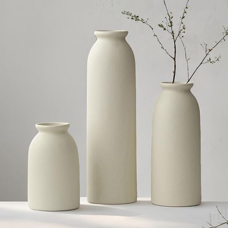 25 cm - Lot de 3 petits vases en céramique pour la décoration - Orange, jaune, blanc (beige) (1/5)