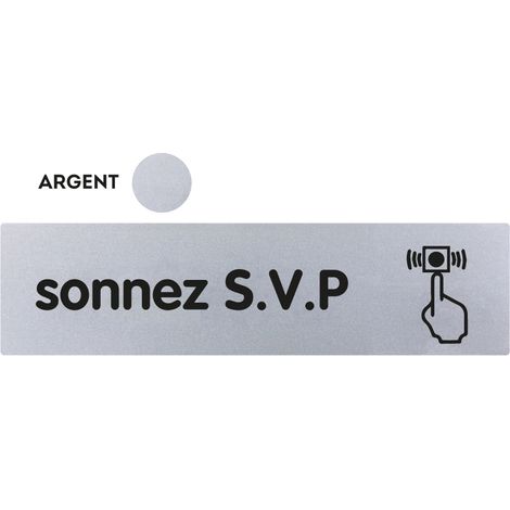 Plaque de porte Sonnez SVP - Classique argent 170x45mm - 4321127