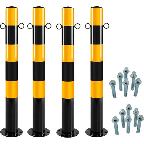 Lot de 4 Poteau de Signalisation en Metal -Noir Jaune, Ø76mm, H750 mm (1/5)