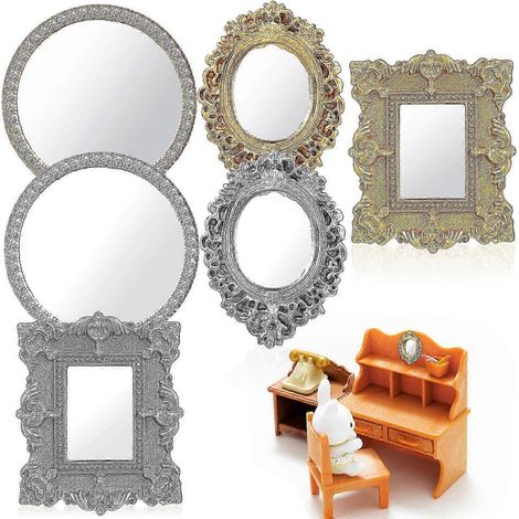Ensemble de 10 miroirs miniatures de style européen pour maison de poupée, en résine et verre, pour décoration DIY (1/5)