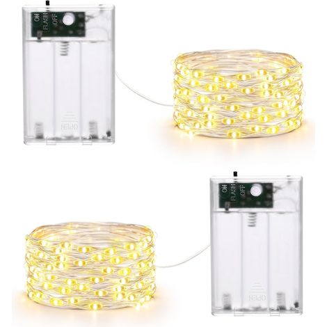 Guirlande Lumineuse Noel à Piles en Fil D'argent 10M 100 LED Lumière Violet avec Télécommande & Minuterie Etanche Décoration Intérieure Extérieure pour Noël Mariage Soirée (Lot de 2) (1/5)