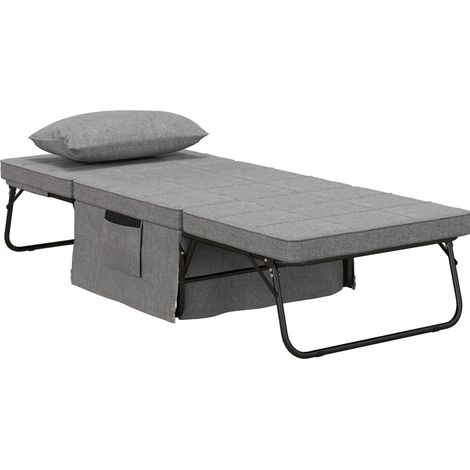 Lit pliant 4 en 1 avec matelas 8 cm, fauteuil convertible, châssis en acier, gris, 188 x 75 x 38 cm (1/5)
