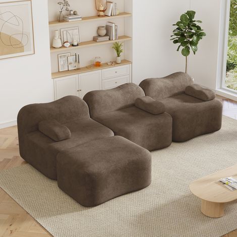 Canapé d’angle modulable 3 places 288 x 167 x 70 cm - Velours marron - Pouf, forme vague, mousse 32D (1/5)