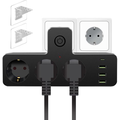 Multiprise Electrique avec Surpresseur et Interrupteur, 4 Prises avec 3 Ports USB A+1 Ports USB C Prise Electrique, Multiprise avec 2 Supports pour Bureau et Maison (1/5)