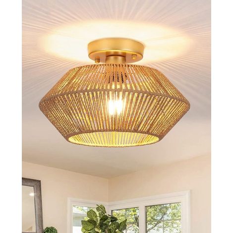 Lampadario in rattan in stile boho per soggiorno e camera da letto lampadario dorato lampada da soffitto in bambù (1/5)