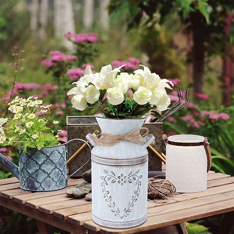 Pot de fleurs vintage en fer, pot de fleurs rustique, seau à fleurs en métal, vase décoratif pour jardin, salon ou table (1/3)