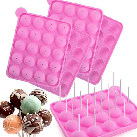 Set mit 2 Cake-Pop-Formen, 20 Mulden, Silikon, mit 40 Stielen, rosa (1/4)