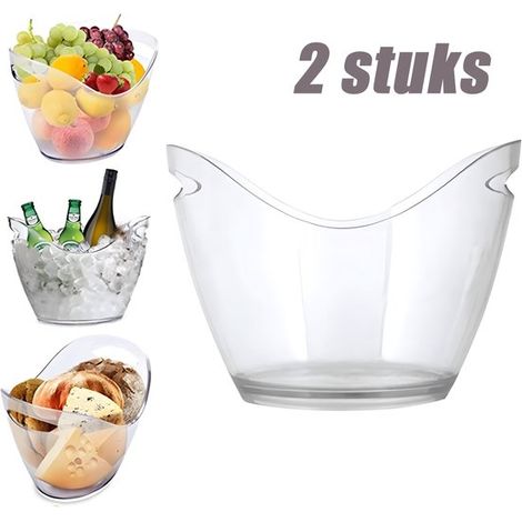Seaux à glace 2 pièces 4 L – Seaux refroidisseurs pour champagne bière et boissons avec poignées – Seaux à boissons transparents pour fête maison bar et réception – 27 x 20 cm (1/5)