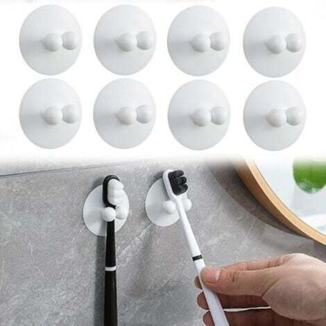Porte Brosse à Dents Mural 8 Pcs Support de Brosse à Dents,Porte Brosse à Dents Ventouse,Porte-Brosse à Dents Mural en Silicone,sans Poinçonnage Convient pour Brosse à Dents Serviette Rasoir (1/5)