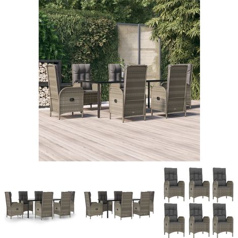 Gartenmöbel - vidaXL 7-tlg. Garten-Essgruppe mit Kissen Schwarz und Grau Poly Rattan - Gartenstühle (1/5)