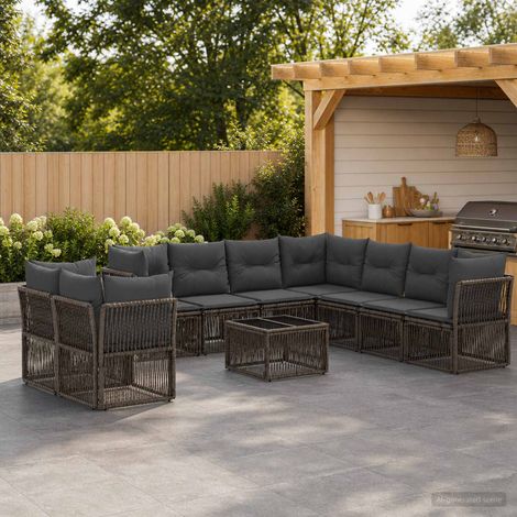 Salon de jardin modulable 10 pièces en polyrotin gris, 9 places, 83.08kg - PANGIVO (1/5)