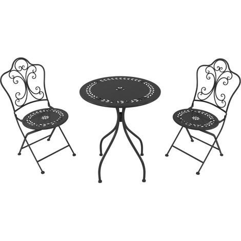 Ensemble table et chaise de jardin 3 pièces – 2 chaises et 1 table en métal anthracite – Hauteur d'assise 45,5 cm – Pour balcon et terrasse – AXI